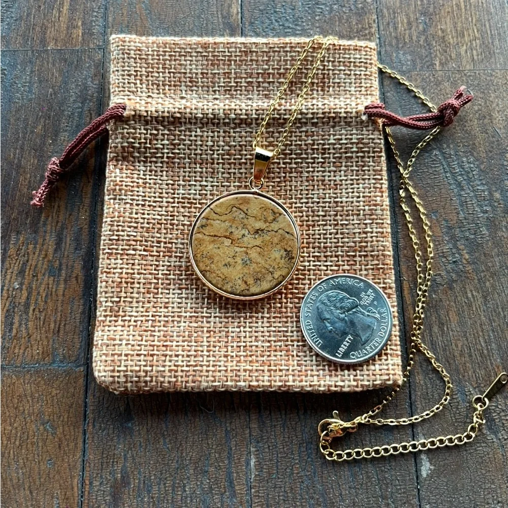 Picture Jasper Round Pendant Picture Jasper Necklace Minimalist Necklace